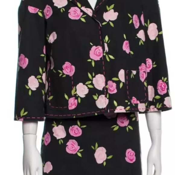 MOSCHINO BLACK ROSE BUD PINK Lined 2 Piece Jacket Skirt Suit LINED USA 10 12